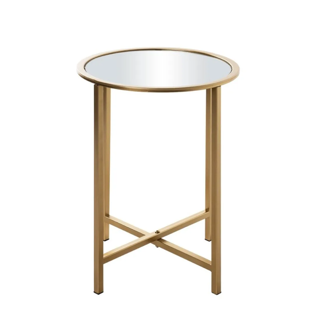 Table d'appoint ronde Dorée en Métal laqué et plateau en miroir