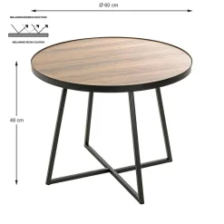 Table d'appoint ronde Noir en Métal laqué et plateau décor chêne