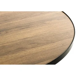 Table d'appoint ronde Noir en Métal laqué et plateau décor chêne