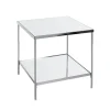 Table d'appoint étagères en verre miroir en acier chromé