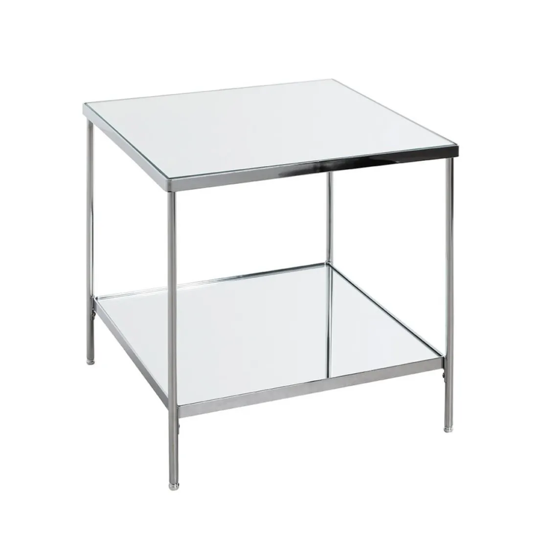 Table d'appoint étagères en verre miroir en acier chromé