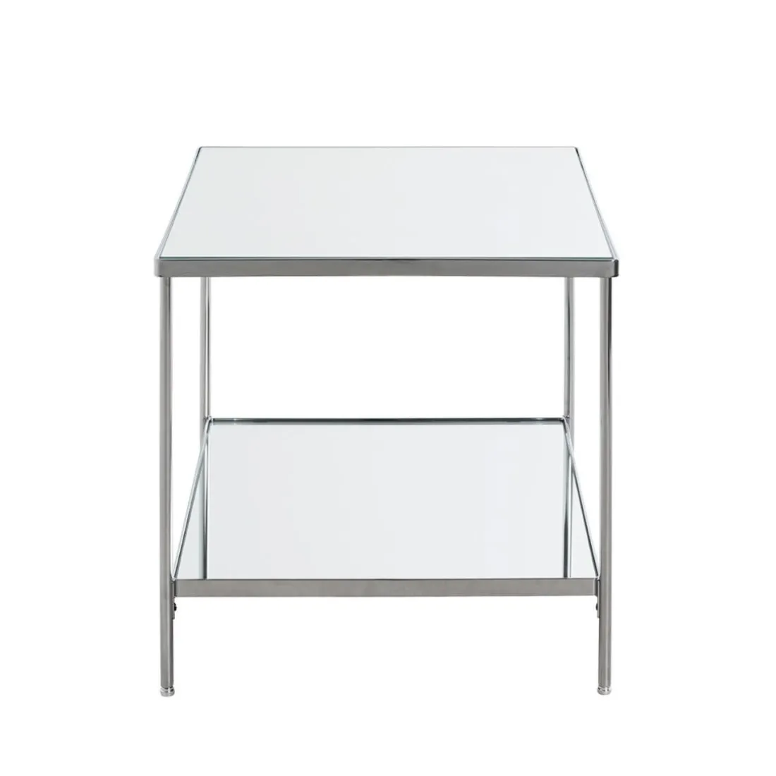 Table d'appoint étagères en verre miroir en acier chromé