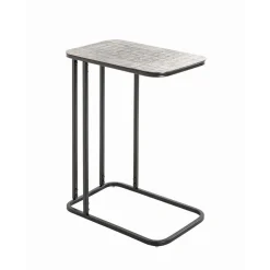 Table d'appointe en tube d'acier laqué noir, plateau en structure aluminium argenté