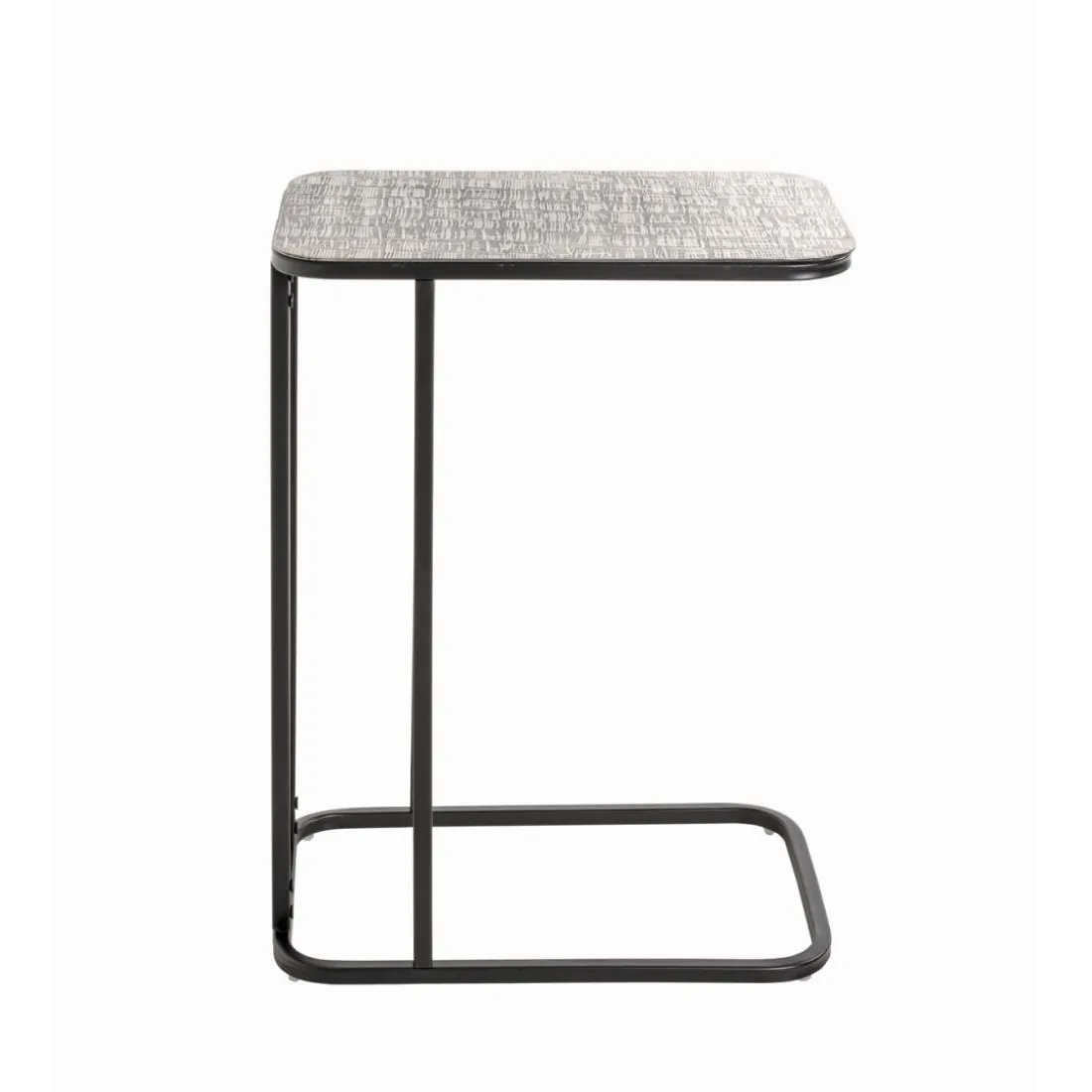 Table d'appointe en tube d'acier laqué noir, plateau en structure aluminium argenté