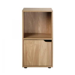 Table de chevet 2 cases décor bois 1 porte en bois