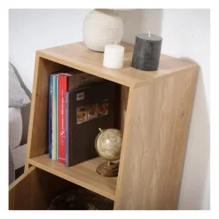 Table de chevet 2 cases décor bois 1 porte en bois