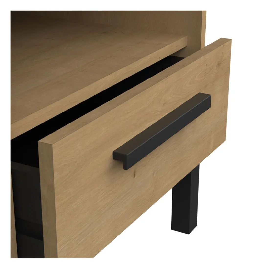Table de Chevet 1 tiroir et 1 niche décor chêne et noir mat
