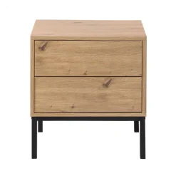 Table de Chevet 2 Tiroirs Décor Bois en bois Beige