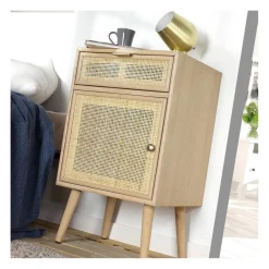 Table de chevet avec cannage en rotin naturel