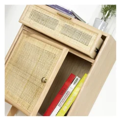 Table de chevet avec cannage en rotin naturel