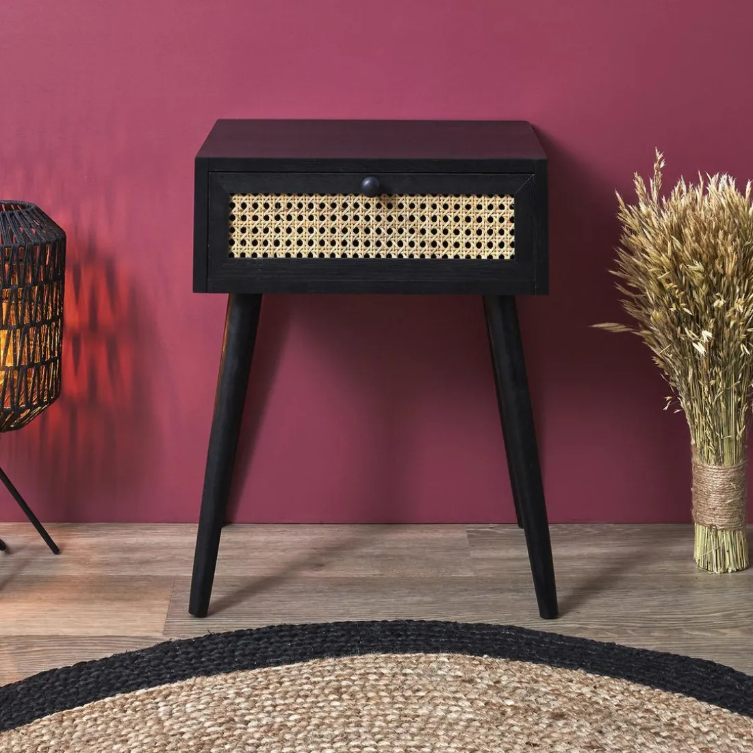 Table de Chevet CANNAGE 1 Tiroir Noir