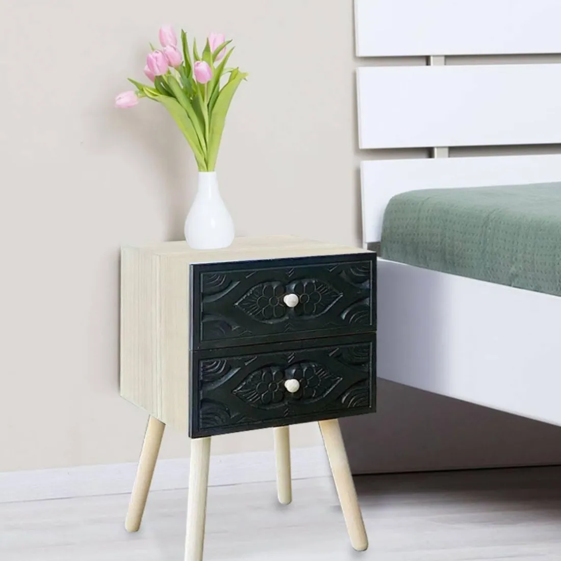 Table de chevet Catana 2 tiroirs Noir Carbone