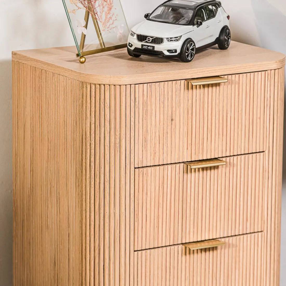 Table de Chevet Chiffonnier 3 Tiroirs Naturel en Bois