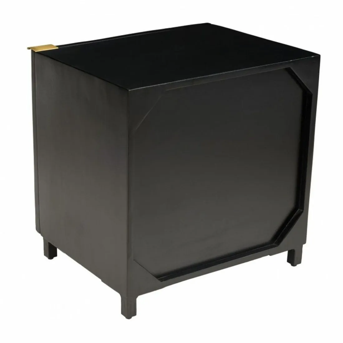 Table de chevet en bois de manguier massif avec 1 porte sculptée pieds en métal GLORIA noir