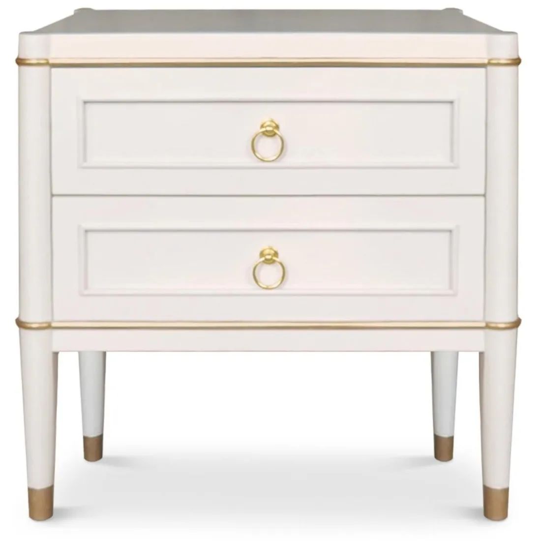 Table de chevet élégante 2 tiroirs Optimus Beige clair et Or
