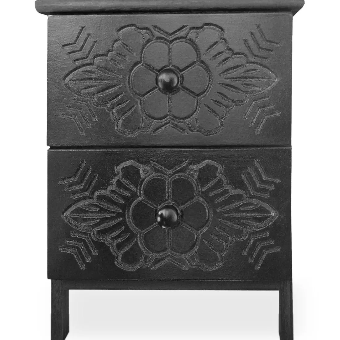 Table de chevet sculptée style marocain Chevignon Bois Noir