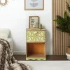 Table de chevet style oriental bois sculpté 1 porte Monbolyto Bois Jaune