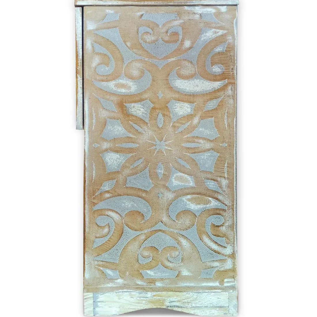 Table de chevet style oriental bois sculpté 1 porte Monbolyto Bois Gris