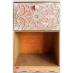 Table de chevet style oriental bois sculpté 1 porte Monbolyto Bois Rose