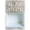 Table de chevet style oriental bois sculpté 1 porte Monbolyto Blanc patiné or