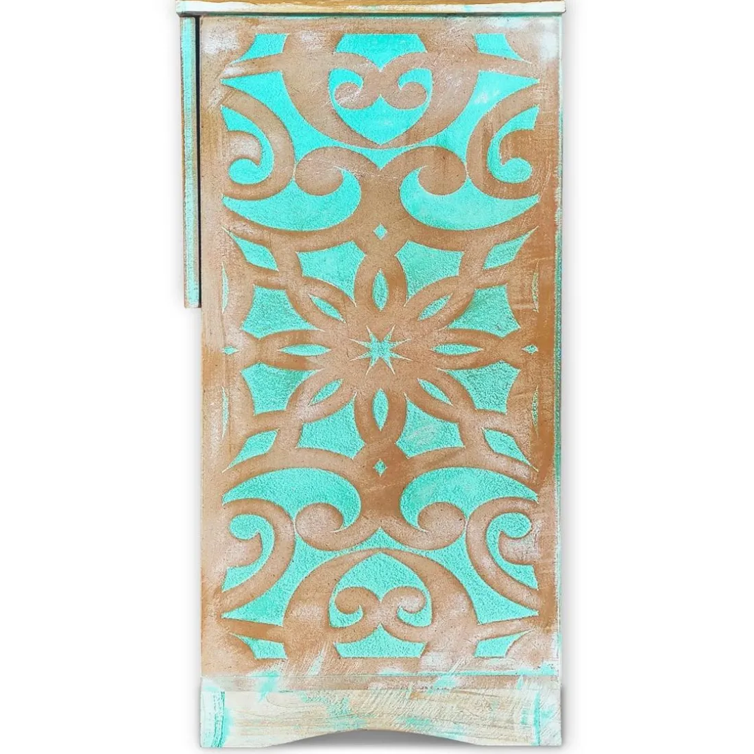 Table de chevet style oriental bois sculpté 1 porte Monbolyto Bois Vert