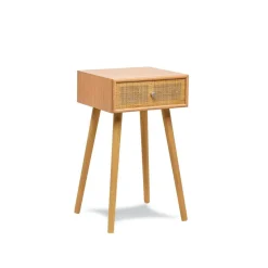Table de chevet/appoint scandinave en bois tiroir Cannage Rotin Marron
