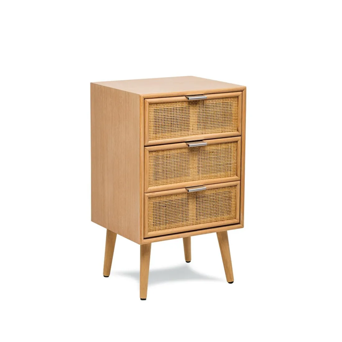 Table de chevet/chiffonnier scandinave en bois 3 tiroirs Cannage Rotin Marron