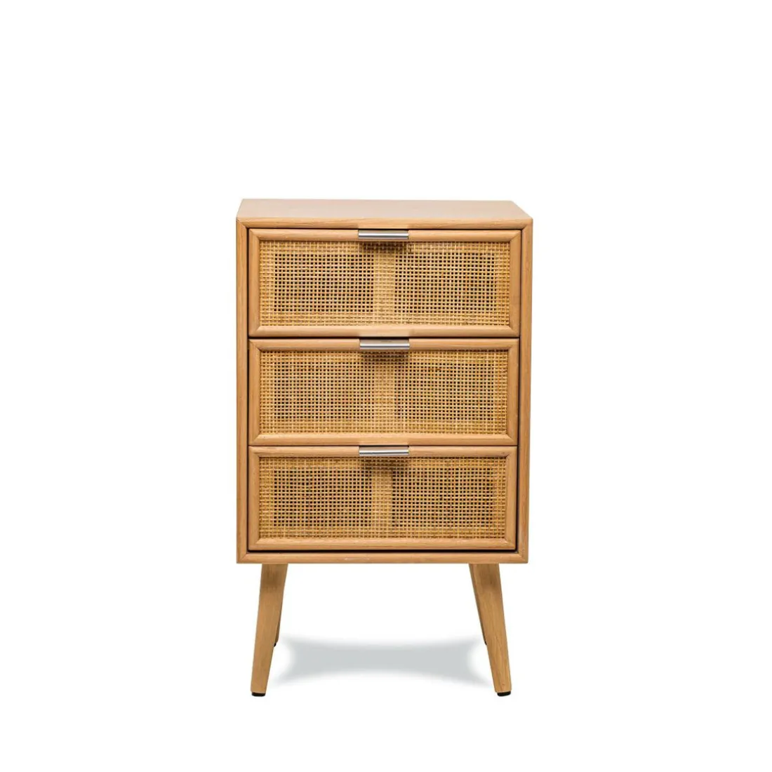 Table de chevet/chiffonnier scandinave en bois 3 tiroirs Cannage Rotin Marron