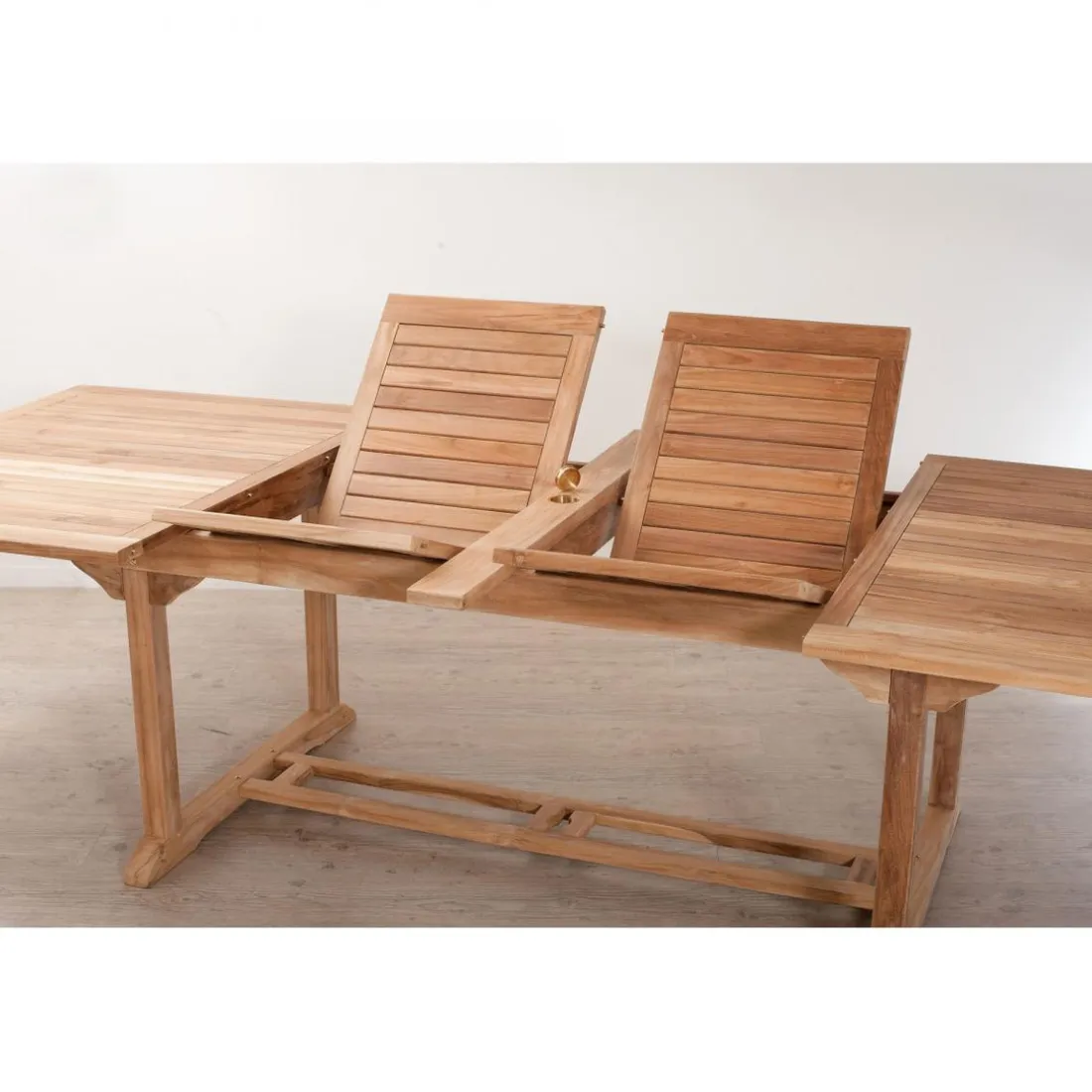 Table de jardin 10/12 pers - rectangulaire extensible 200/300 x 120 cm en bois Teck