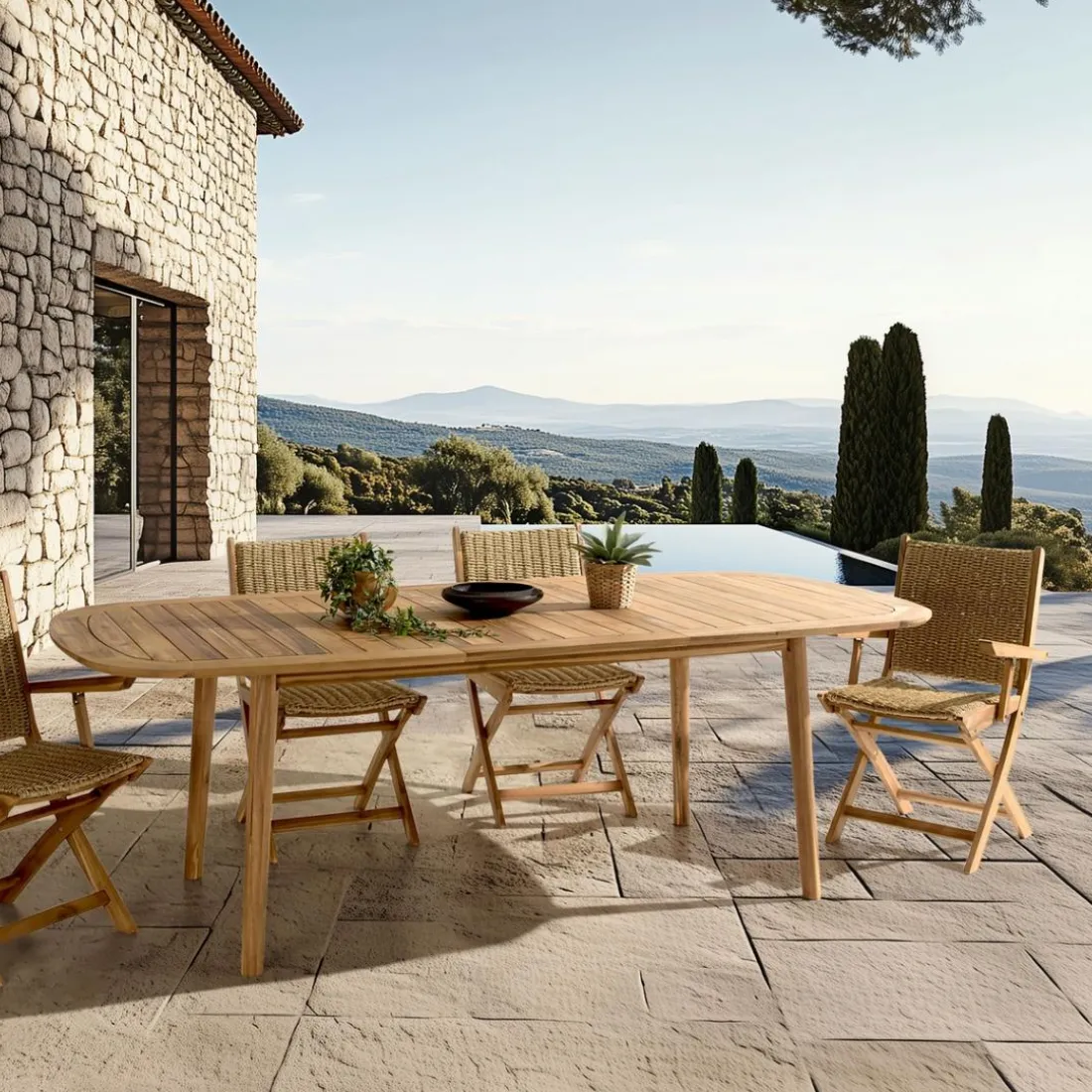 Table de jardin extensible en acacia huilé