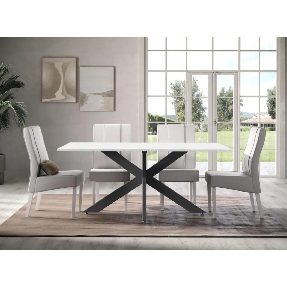 Table de repas SPIDER pieds métal Panneaux de particules de première qualité blanc