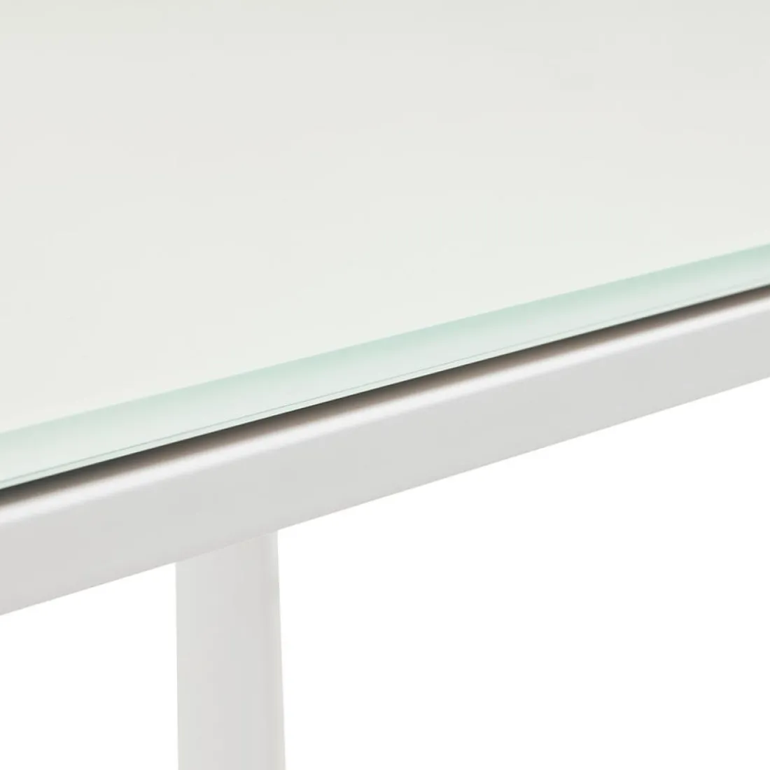 Table de réunion ou à manger design 'XLINE' en verre blanc