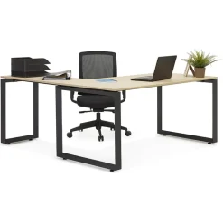 Table de réunion ou bureau bench 'BAKUS SQUARE' en bois finition Noyer et métal noir