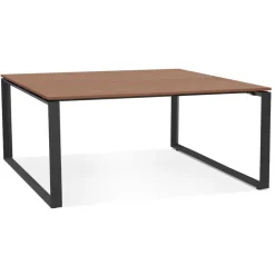 Table de réunion ou bureau bench en bois finition Noyer et métal noir