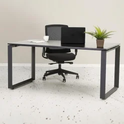 Table de réunion ou bureau bench 'BAKUS SQUARE' en bois finition naturelle et métal blanc