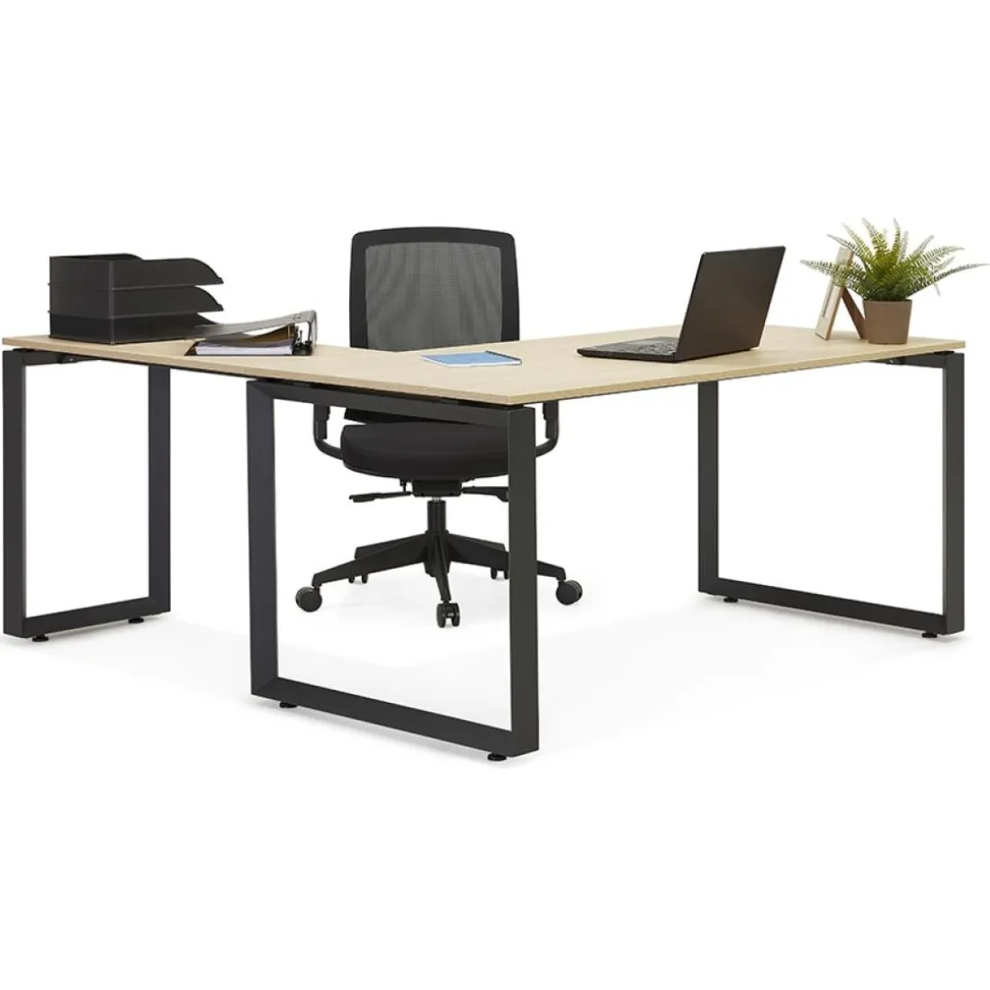 Table de réunion ou bureau bench 'BAKUS SQUARE' en bois finition naturelle et métal blanc