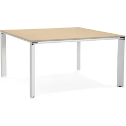 Table de réunion ou bureau bench 'XLINE SQUARE' en bois finition naturelle et métal blanc
