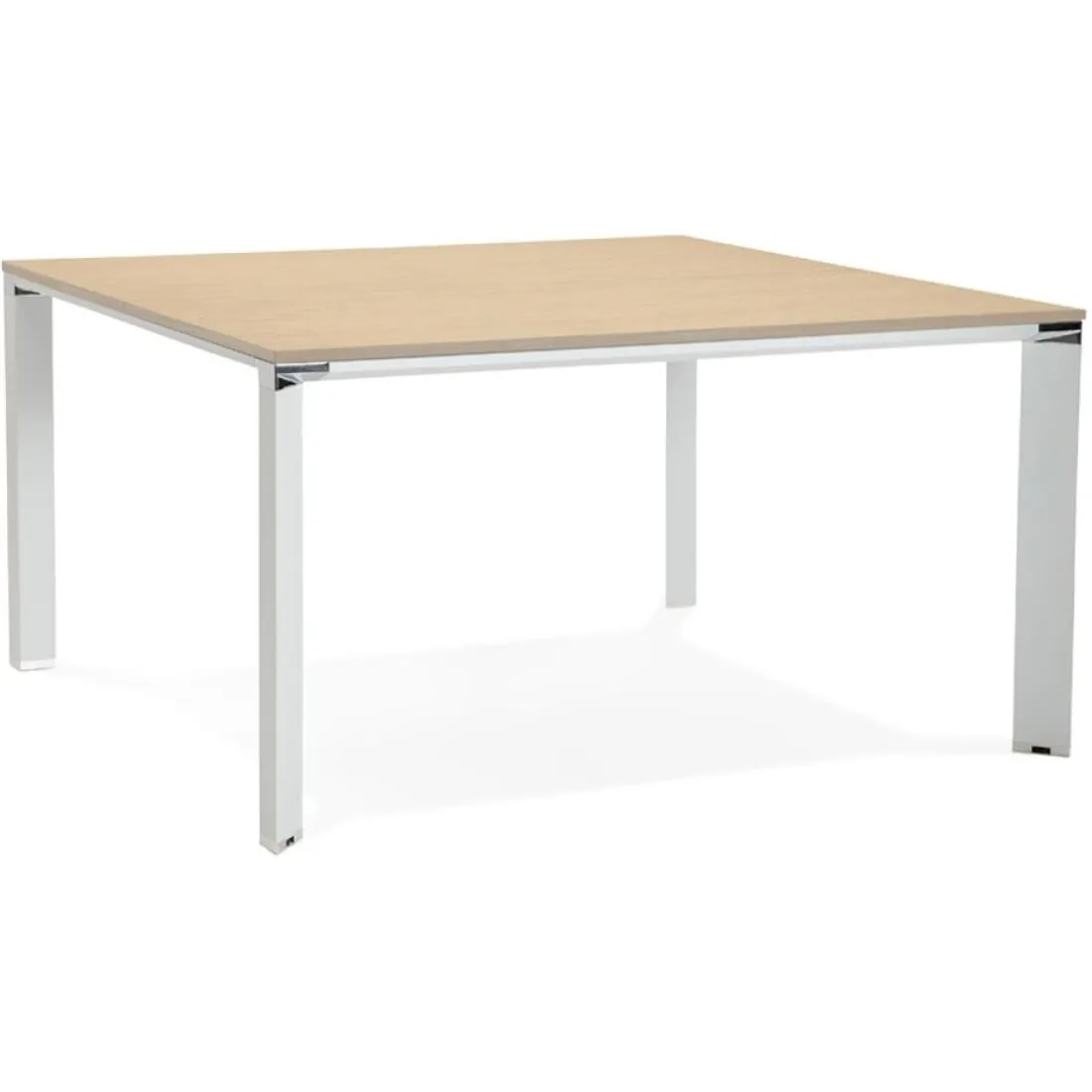 Table de réunion ou bureau bench 'XLINE SQUARE' en bois finition naturelle et métal blanc
