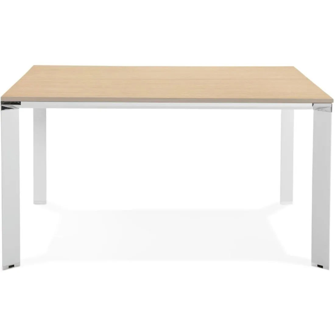 Table de réunion ou bureau bench 'XLINE SQUARE' en bois finition naturelle et métal blanc