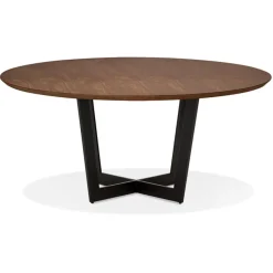 Table de salle à manger ronde 'LULU' en bois finition Noyer et métal noir