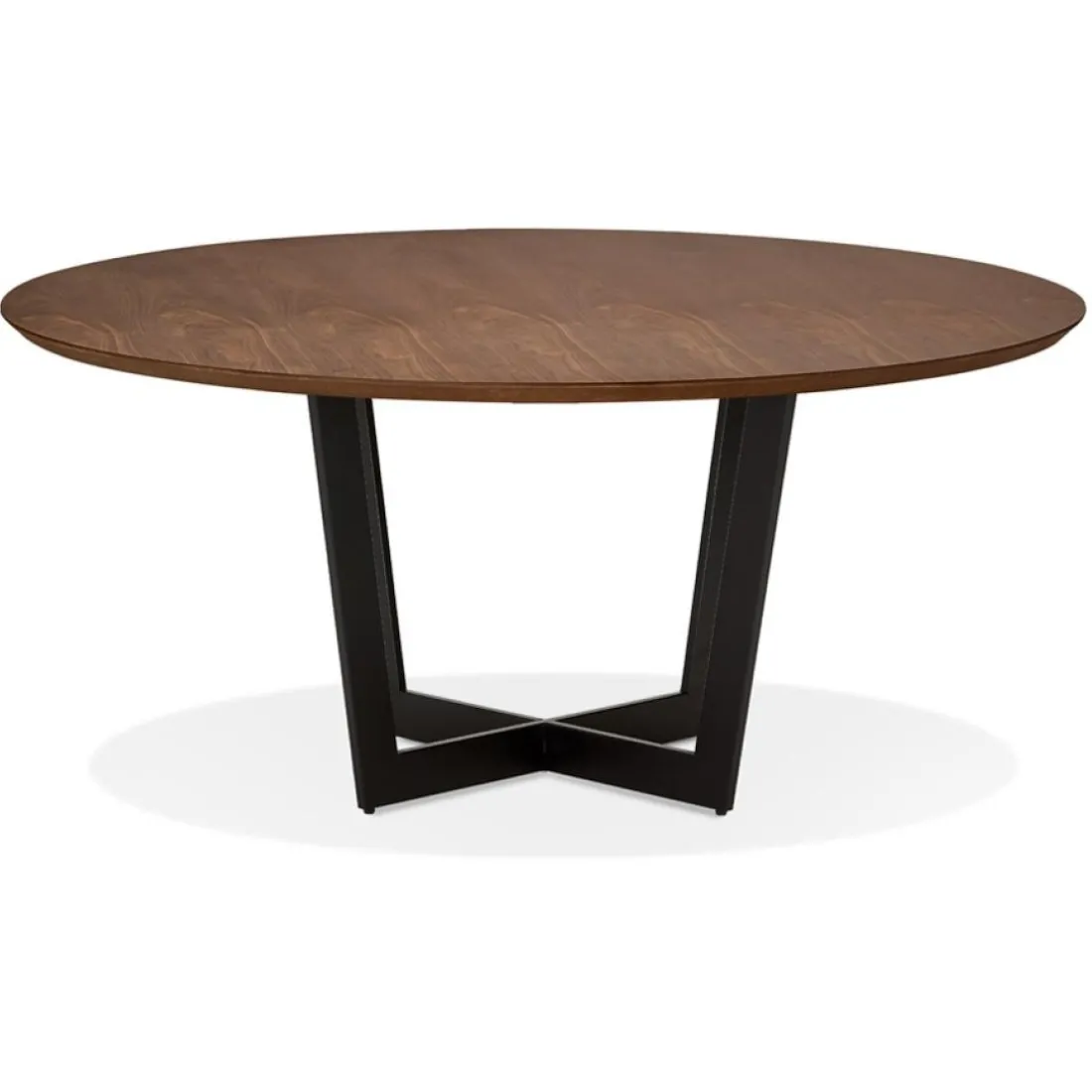 Table de salle à manger ronde 'LULU' en bois finition Noyer et métal noir