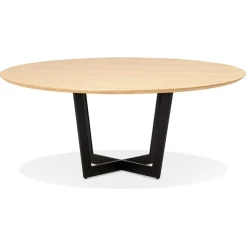Table de salle à manger ronde en bois finition naturelle et métal noir