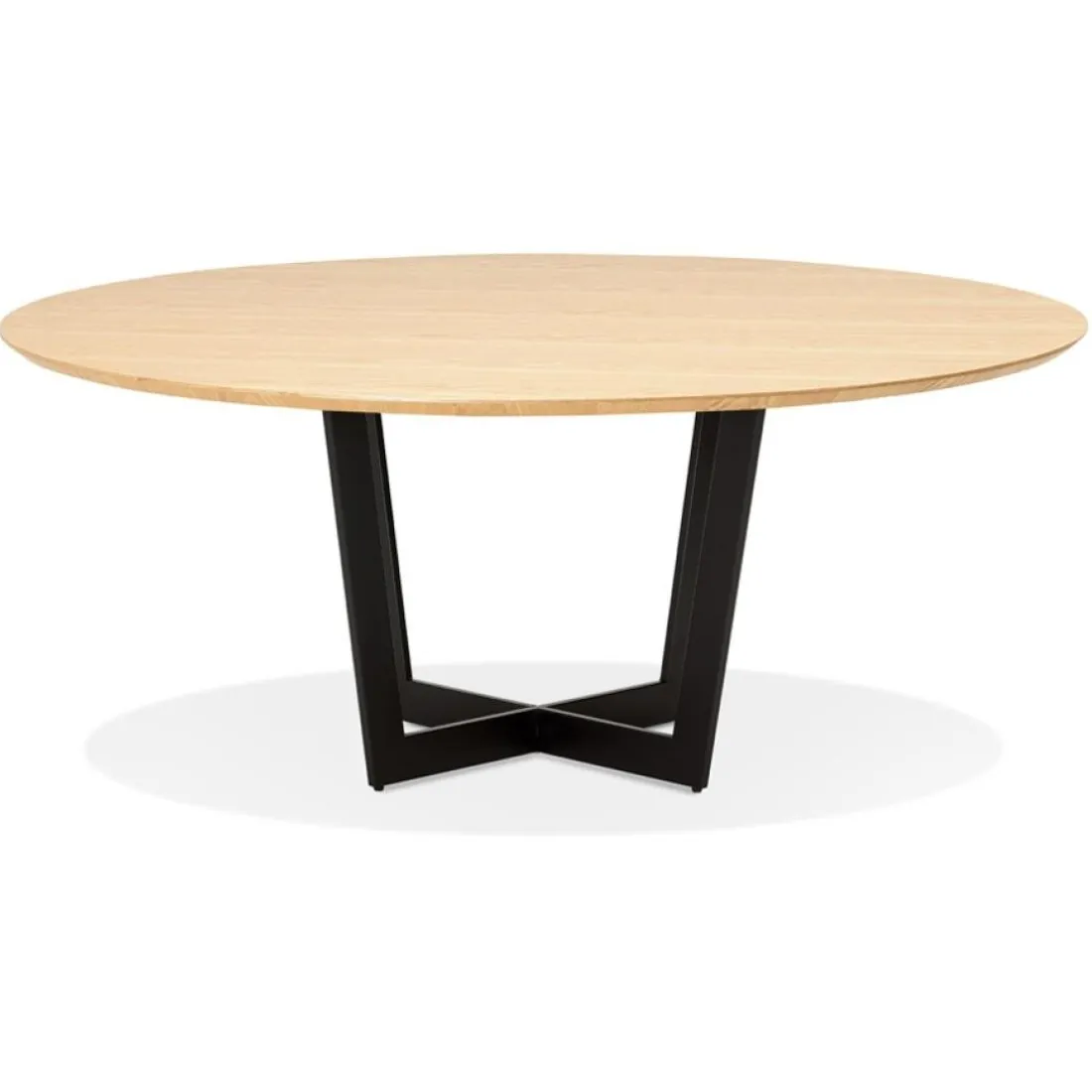 Table de salle à manger ronde en bois finition naturelle et métal noir