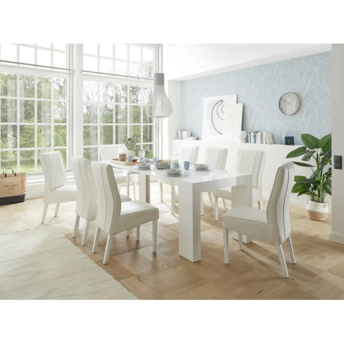 Table extensible Console Blanc laqué brillant