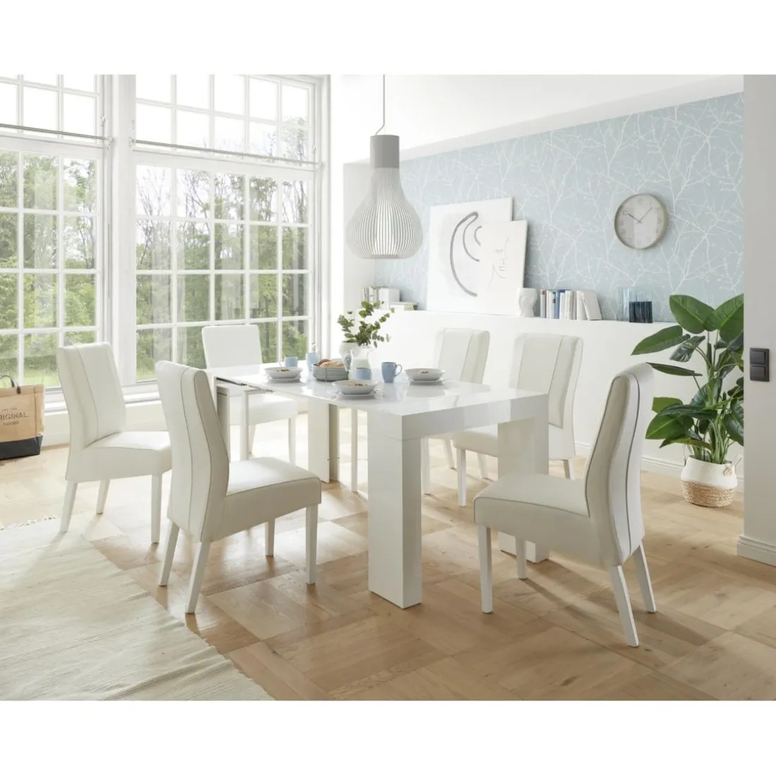 Table extensible Console Blanc laqué brillant