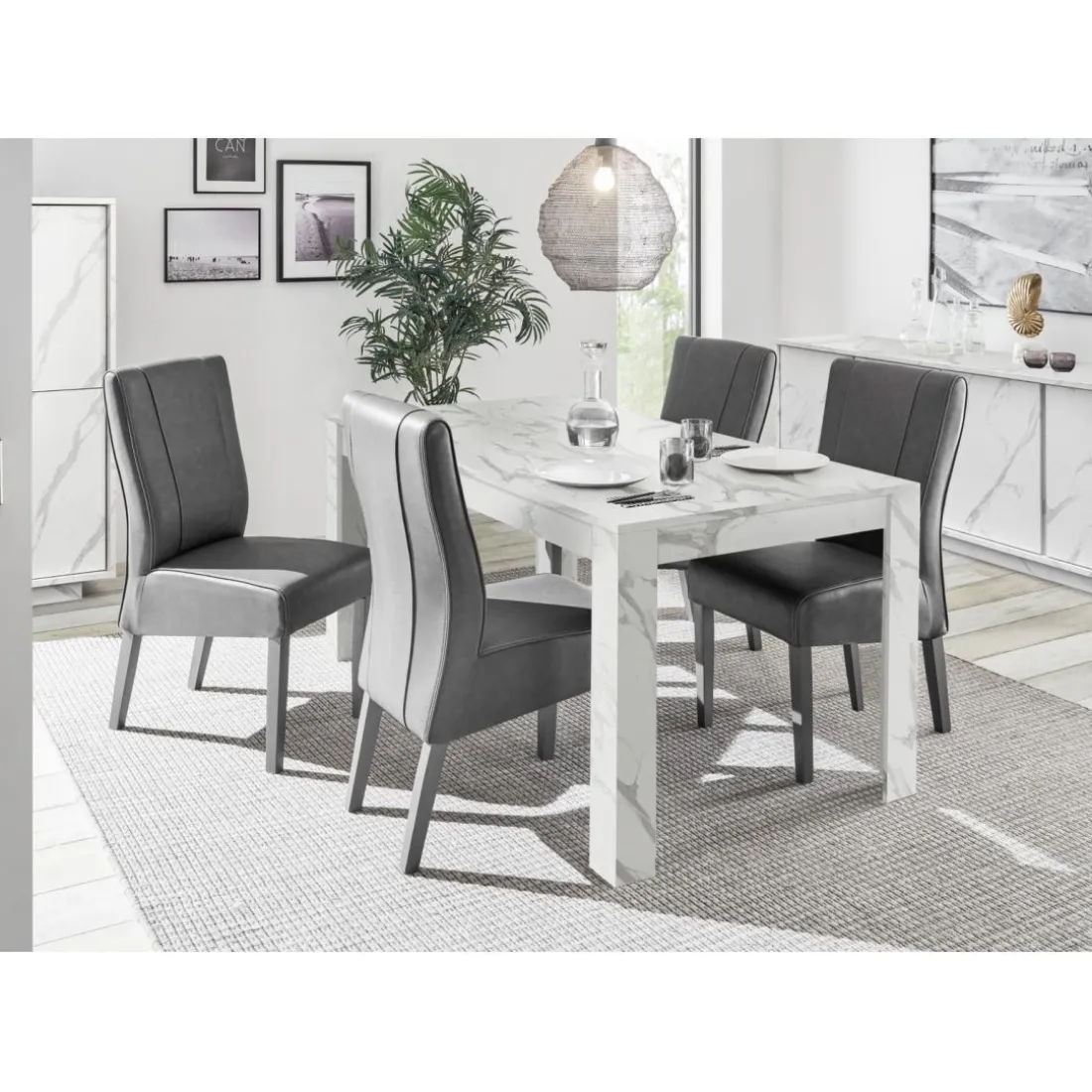 Table extensible 180x90cm CARRARA décor marbre blanc