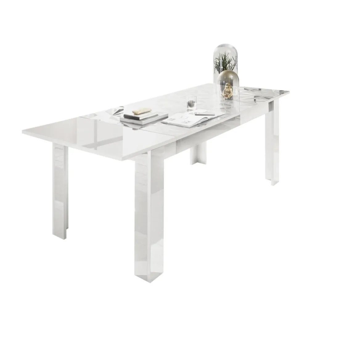 Table extensible 137x90cm PRISMA laqué blanc brillant