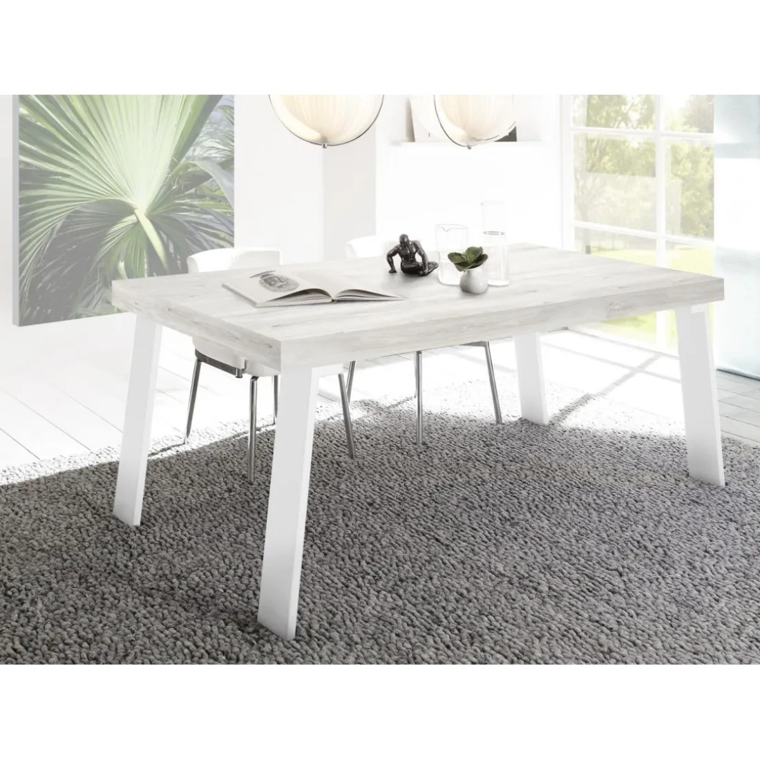 Table fixe PALMA avec pieds en fer chene pino blanc