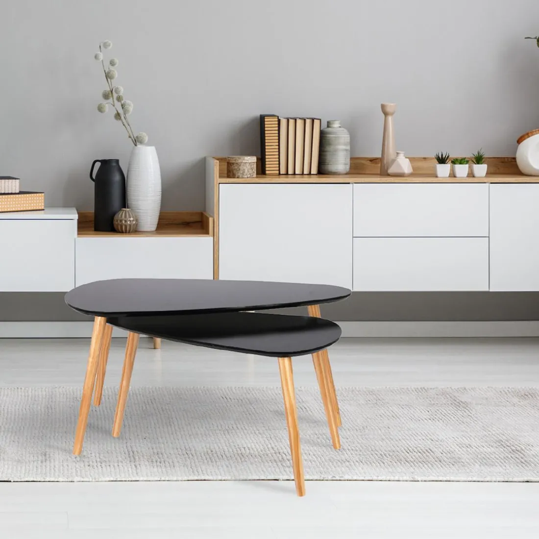 Table Gigogne Bois Galet Noir