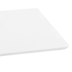 Table haute design blanche avec pied en métal brossé